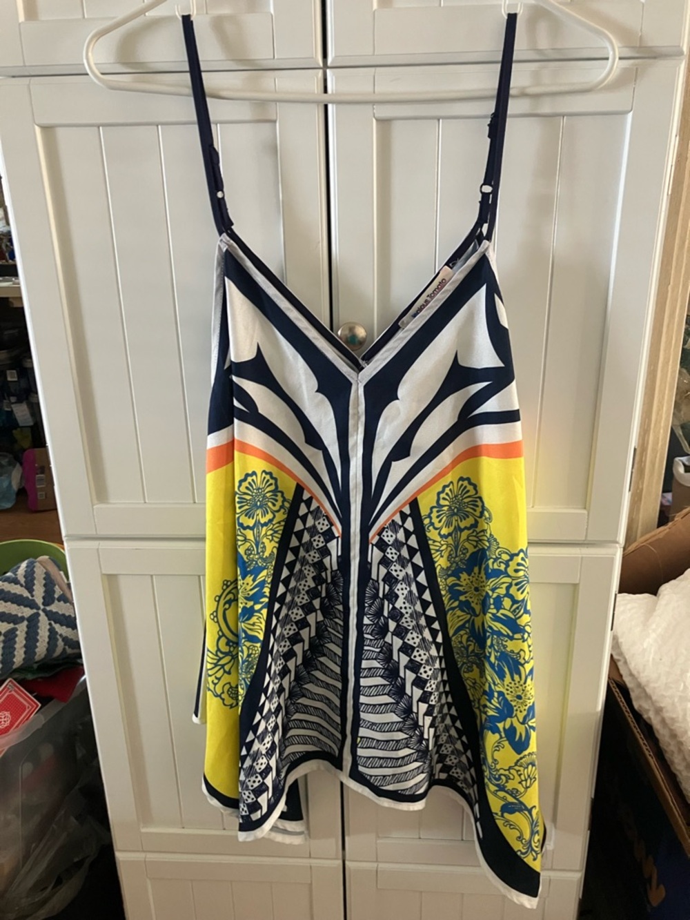 Jealous Tomato Boho Yellow, Navy & White Printed V-Neck Camisole